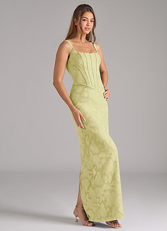 Azazie Kenna Bridesmaid Dresses Lemon Sorbet Sheath Side Slit Floral Burnout Dress image4