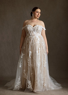 Azazie Florentina Robes à essayer chez vous Robe Trapèze en Tulle Paillettes en forme de cœur Diamant Nude image9