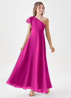 Azazie Arabella Junior Robe Trapèze en Mousseline de soie Rayé Fuchsia image4