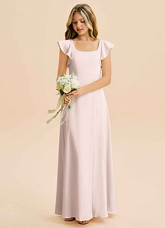 Azazie Bondi Junior Abito A-Line in Raso Elasticizzato Spacco Laterale Rosa Rossore image5