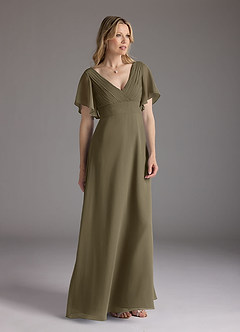 Azazie Alessa Mother of the Bride Dresses Willow Green A-Line V-Neck Pleated Chiffon Dress image1