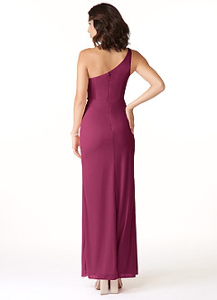 Azazie Cassia Bridesmaid Dresses Mulberry Sheath One Shoulder Mesh Dress image2