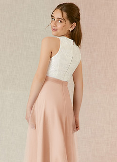 Azazie Albertine Junior English Rose A-Line Lace Chiffon Dress image6