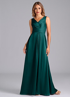 Azazie Karina Bridesmaid Dresses Peacock A-Line Pleated Stretch Satin Dress image4