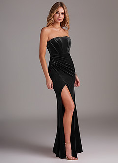 Azazie Larisa Probar vestidos en casa Vestido de Negro de terciopelo de Corte Recto Convertible con Sin tirantes image6