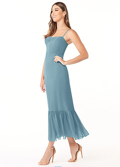 Azazie Justina Vestidos de damas de honor Vestido de Azul Malhumorado de Gasa de Corte en A con Escote de Corazón image3