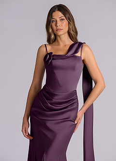 Azazie Inara Bridesmaid Dresses Plum Mermaid Pleated Stretch Satin Dress image7