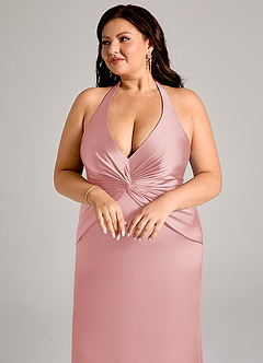 Azazie Valerie Brudtärnklänningar Klä av Sjöjungfru i Stretch Satin Plisserad Puderrosa image13