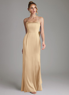 Azazie Zherra Robes de demoiselle d'honneur Robe Sirène en Satin extensible Arc Champagne image4