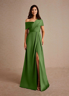 Azazie Milton Mother of the Bride Dresses Basil A-Line Pleated Stretch Satin Dress image7