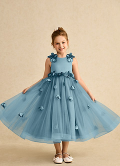 Azazie Atta Jurken voor bloemenmeisjes A-Lijn Jurk van Tule One-Shoulder Mystiek Blauw image4