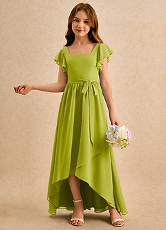 Azazie Milly Girls Formal Flower Girl Dresses Lemongrass A-Line Pleated Chiffon Dress image4
