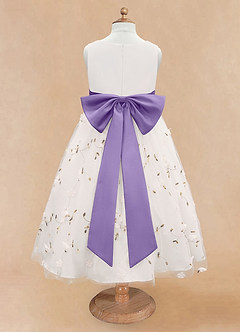 Azazie Pollie Flower Girl Dresses Ivory Tahiti A-Line Bow Tulle Dress image12