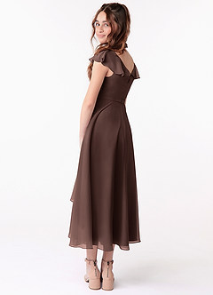 Azazie Posie Junior Ganache A-Line Ruched Chiffon Dress image4