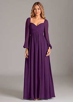 Azazie Alia Bridesmaid Dresses Grape A-Line Long Sleeve Chiffon Dress image7