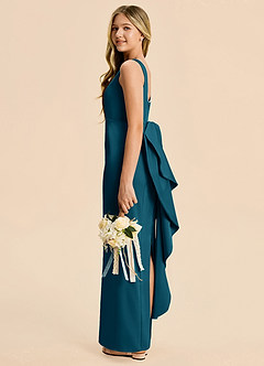 Azazie Emi Junior Ink Blue Sheath Bow Stretch Satin Dress image3