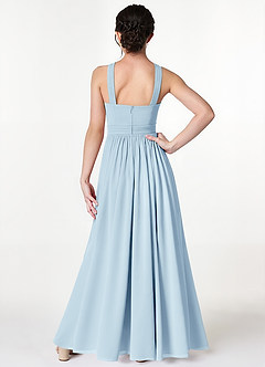 Azazie Jiya Junior Sky Blue A-Line Pleated Mesh Dress image2