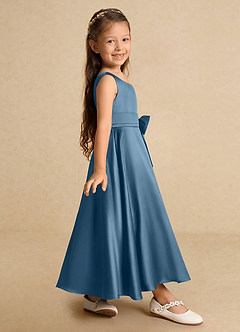 Azazie Lindy Flower Girl Dresses Bermuda A-Line Pleated Matte Satin Dress image5