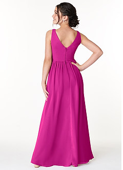 Azazie Sawyer Junior Fuchsia A-Line Pleated Chiffon Dress image2