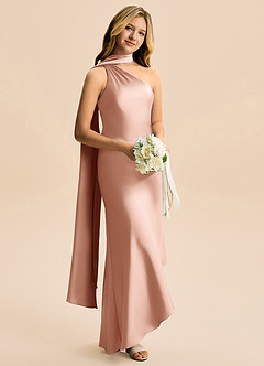 Azazie Briony Junior Etui Plissee Stretch-Satin Kleid Roségold image4