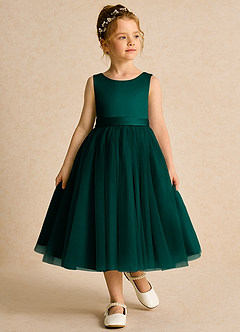 Azazie Pear Flower Girl Dresses Pine Ball-Gown Bow Tulle Dress image4