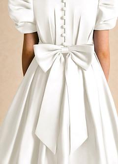 Azazie Miriam Flower Girl Dresses Ivory Ball-Gown Pleated Matte Satin Dress image9