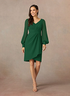 Azazie Karen Mother of the Bride Dresses Dark Green Sheath Pleated Stretch Crepe Dress image1