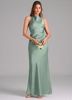 Azazie Evadne Robes de demoiselle d'honneur Robe Fourreau en Satin extensible Plissé Agave image6