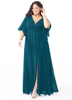 Azazie Temeka Bridesmaid Dresses Ink Blue A-Line Ruched Chiffon Dress image7