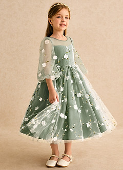 Azazie Elowen Flower Girl Dresses Olive A-Line Sweetheart Neckline Lace Dress image4