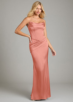Azazie Sorrel Vestidos de damas de honor Vestido de Coral de Satén Elástico de Corte Sirena Convertible con Sin tirantes image6
