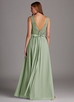 Azazie Elly Bridesmaid Dresses Dusty Sage A-Line Lace Scoop Neck Chiffon Dress image2