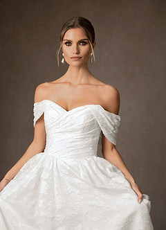 Azazie Carmine Wedding Dresses Diamond White A-Line Off the Shoulder Floral Jacquard Dress image6