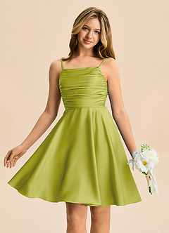 Azazie Miko Junior Lemongrass A-Line Pleated Stretch Satin Dress image1