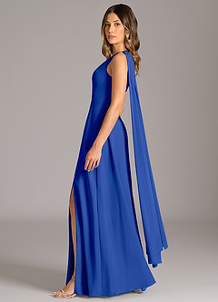Azazie Tella Bridesmaid Dresses Royal Blue A-Line One Shoulder Chiffon Dress image4