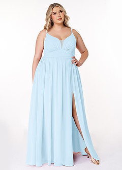 Azazie Rayna Abiti da Damigella Abito A-Line in Chiffon con Scollo a V a Pieghe Azzurro image7