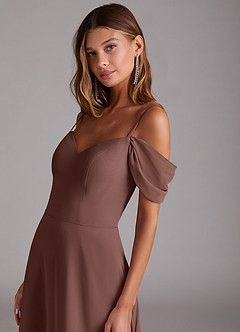 Azazie Marley Bridesmaid Dresses Espresso A-Line Off the Shoulder Chiffon Convertible Dress image8
