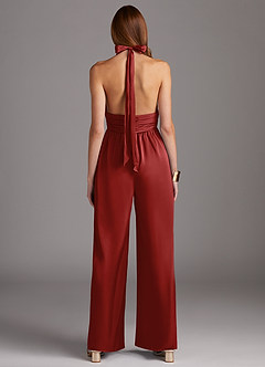 Azazie Oli Bridesmaid Dresses Pomegranate Pleated Stretch Satin Jumpsuit image2