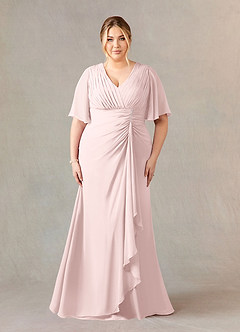 Azazie Carson Mother of the Bride Dresses Blushing Pink A-Line V-Neck Lace Chiffon Dress image6
