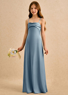 Azazie Mirabella Girls Formal Robe Demoiselle D'honneur Fillette Robe Fourreau en Satin extensible Encolure en Forme de Cœur Bleu Poussiéreux image2