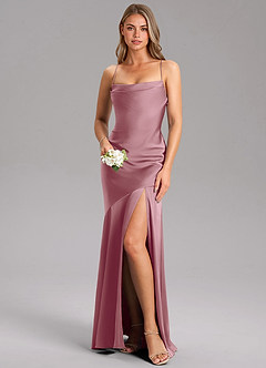 Azazie Grata Bridesmaid Dresses Vintage Mauve Sheath Side Slit Stretch Satin Dress image1