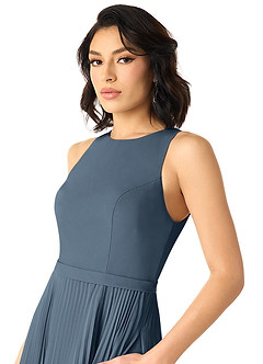 Azazie Lindie Bridesmaid Dresses Neptune A-Line Scoop Pleated Chiffon Dress image4