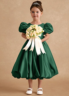 Azazie Jellybean vestidos de niña de las flores Vestido de Verde Oscuro de Satin Mate de Princesa con Volante image3