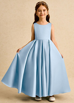 Azazie Pepper vestidos de niña de las flores Vestido de Azul Pálido de Satin Mate de Corte en A con Plisado image3