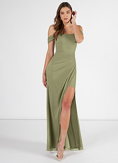 Azazie Kit Jurken voor bruidsmeisjes Jurk van Mesh met Zeemeermin Off the Shoulder Pistache image1