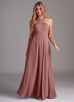 Azazie Dixie Bridesmaid Dresses Desert Rose A-Line Halter Pleated Chiffon Dress image3