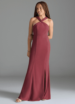 Azazie Rue Junior Merlot Mermaid Side Slit Chiffon Dress image1