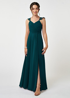 Azazie Emily Junior Pine A-Line Ruched Chiffon Dress image1