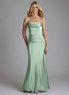 Azazie Lenya Brautjungfernkleider Etui Plissee Stretch-Satin Kleid Agave image1