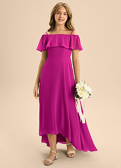 Azazie Maggie Junior A-Linie Schulterfrei Chiffon Kleid Fuchsia image3